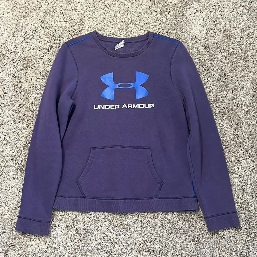 Under Armour Purple Crewneck Sweatshirt Women’s Medium Logo Pullover - Picture 2 of 6